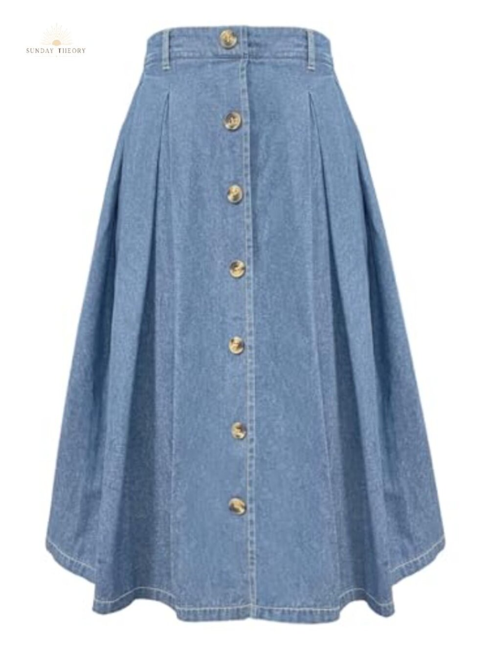Pleated A-Line Midi Skirt Elastic Waist Button Front Flared Long Skirt with